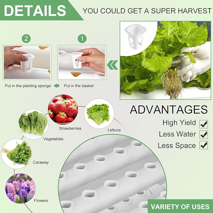 Hydroponics Growing System Kit for VegetablesFlowers Fruits and Herbs with 108 Plant Sites Suitable for Indoor and Outdoor (Upgraded Version)