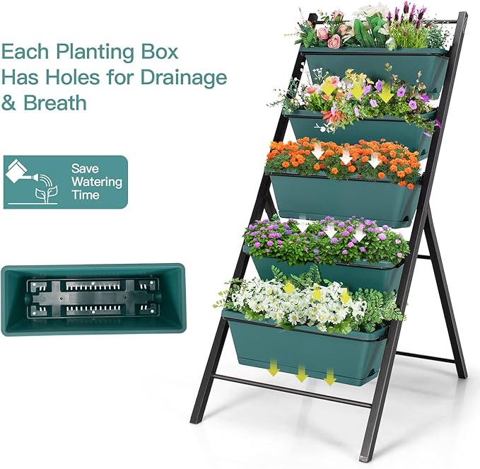 Safstar 5-Tier Vertical Raised Garden Bed Freestanding Garden Planter with 5 Container Boxes Elevated Planter for Vegetables Fruits Flowers Herbs Good for Indoor &amp Outdoor Use (Green 1)