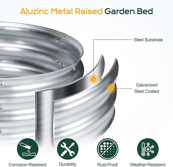 Aoodor Galvanized Raised Garden Bed Kit 5.3 x 2.6 x 1.4 Ft Oval Planter Box for Vegetables Flowers and Herbs Outdoor Use Silver