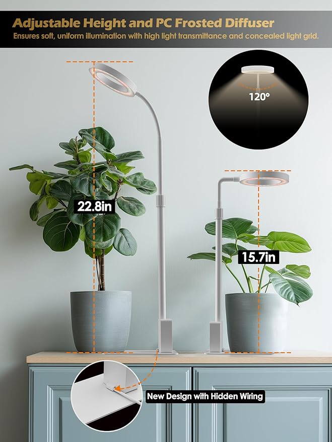 Grow Light with Stand LED Plant Light for Indoor Plants Full Spectrum Grow Lamp Adjustable Height (White 12W)