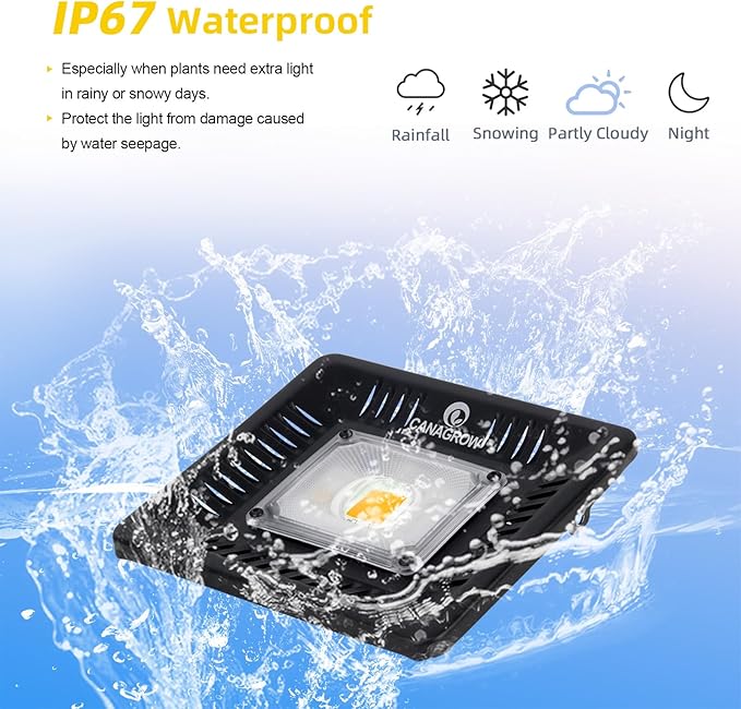 CANAGROW Waterproof Plant Light Outdoor Grow Light Sunlike Full Spectrum LED Grow Lamp Refugium Light for Saltwater Aquarium Without Noise Heating Lamps for Plants Seeding Veg Blooming Fruiting