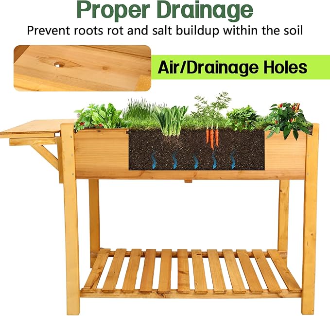 8 Pockets Horticulture Raised Garden Bed Elevated Wood Planter Box Stand with Foldable Side Table and Storage Shelf for Herb/Vegetables/Flowers (49 L x22 W x32 H)