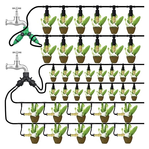 Garden Supplies 5-50M Garden Micro Drip Irrigation Automatic Watering System Kit Timer Controller DIY Mist Spray Cooling for Potted Plants Nozzle(Light Green)