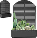Metal Planter Box with Trellis for Climbing Plants Vegetables Raised Garden Beds with Privacy Screen &amp Wheels Standing Flower Box with Drainage Holes (47 L Black Arch)