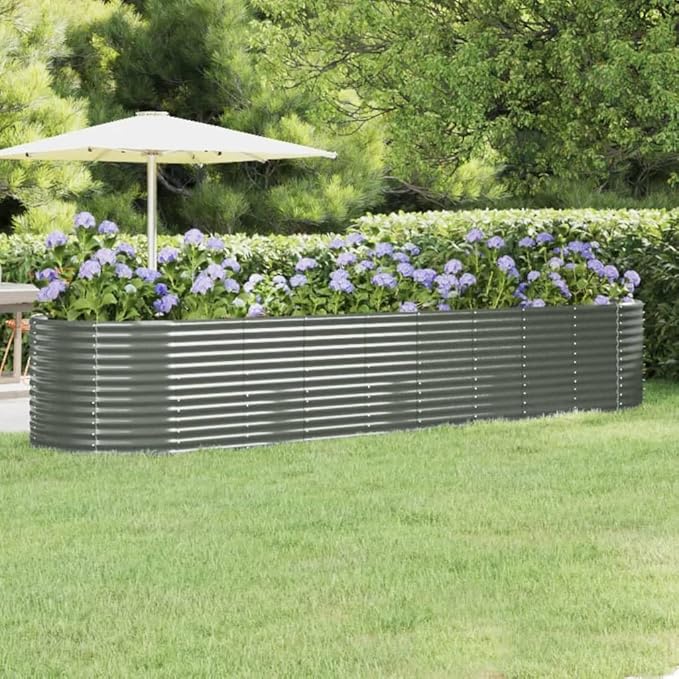 Garden Raised BedPrivacy BarriersPrivacy FencesDecorative Patio PlantersFreestanding PlantersGardening Accessoriesfor BalconyPatioCourtyardPowder-coated Steel 155.9x39.4x26.8 Gray