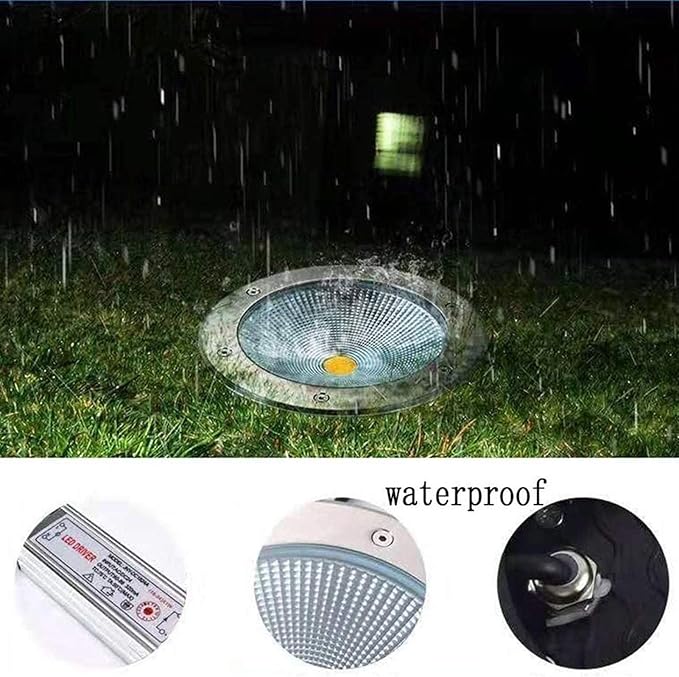 LED Beam Spotlight - COB Outdoor Recessed Floor Light Round IP67 Waterproof In-Ground LED Landscape Lighting For Garden Patio Pathway Porch Embedded Spotlights((24V)-Warm White Light3W)