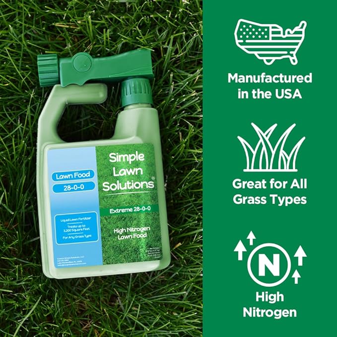 Maximum Green &amp Growth Fertilizer High Nitrogen 28-0-0 Liquid Lawn Food Spray Spring &amp Summer- Any Grass Type- Simple Lawn Solutions - Concentrated Quick &amp Slow Release Attached Sprayer (3