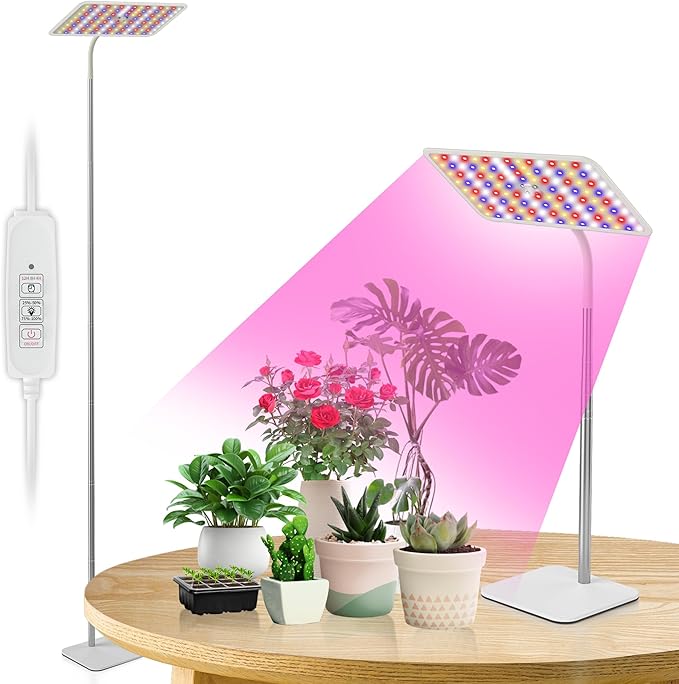 BESTVA 18W Grow Lights for Indoor Plants with Stand Full Spectrum LED Plant Light for Indoor Plants12-59 Inches Height Adjustable Growing Lamp with Auto On/Off Timer 4H/8H/12H 4 Dimmable Brightnes