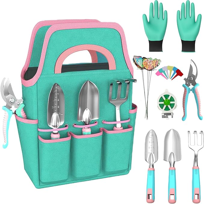 Gardening Tools Kit - 27PCS Heavy Duty Gardening Tool Starter Set with Non-Slip Rubber Handle Ideal Gifts for Women and Men