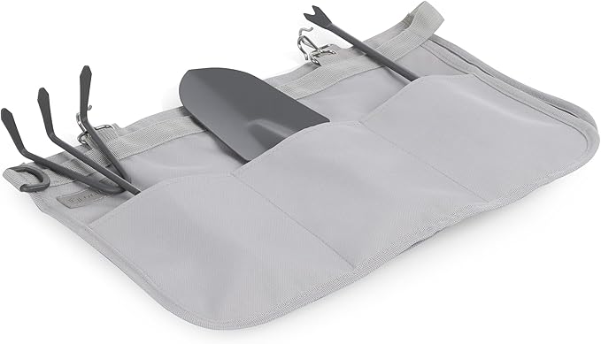 Picnic TIME Garden Bucket Tool Organizer Gardening Tools Organizer Bag with Hooks to Attach to Bucket Gardening Essentials and Gifts for Women and Men Plant Lover Gifts for Gardeners (Fog Gray)