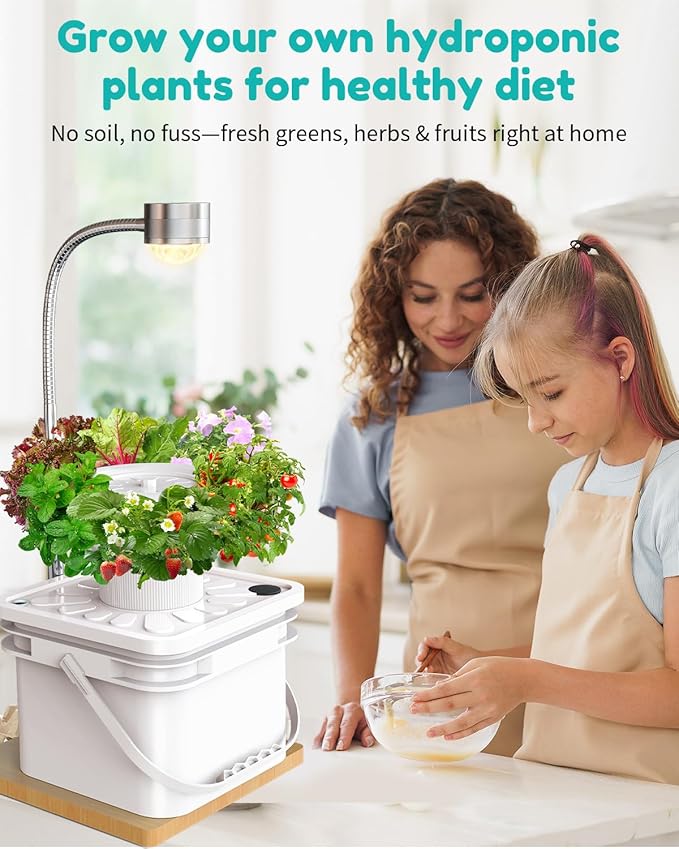 Indoor Herb Garden Growing System Kit 6 Pods Hydroponics System with LED Grow Light Hydroponic Planter for Home Kitchen Windowsill White