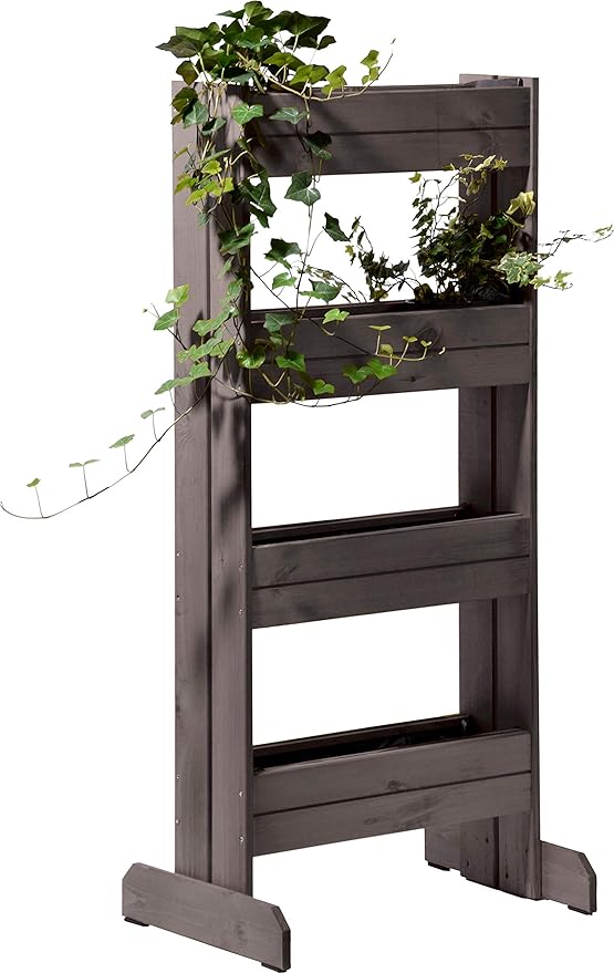 dobar® 58373FSCe Vertical Flower Bed Solid Wood | Vertical Raised Bed with 4 Planters | Vertical Bed for Garden/Patio/Balcony | Flower Stairs Including Plant Film | 55 x 40 x 125 cm | Anthracite