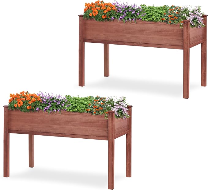 Raised Garden Bed with Legs (48x24x30'') Solid Wood Elevated Planter Box for Outdoor