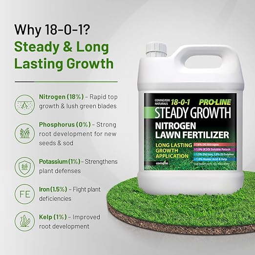 Covington ProLine 18-0-1 NPK Liquid Slow Release Lawn Fertilizer (32oz) – High Nitrogen Lawn Food for All Grass Types – Supports Steady Growth &amp Maintenance – Deep Green Turf Builder Concentrate
