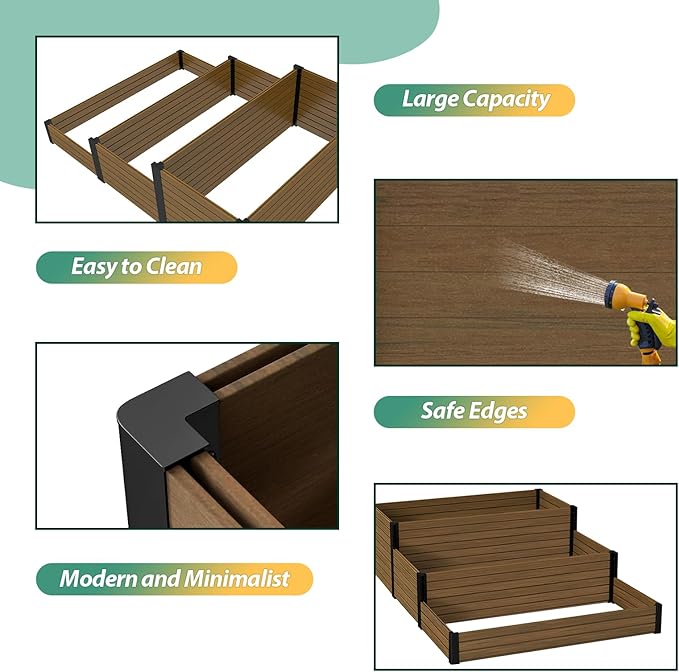 Composite Garden Planter Box with Open Base - Outdoor Modular Raised Bed for Vegetables Flowers and Herbs Durable Eco Friendly Easy to Assemble Low Maintenance