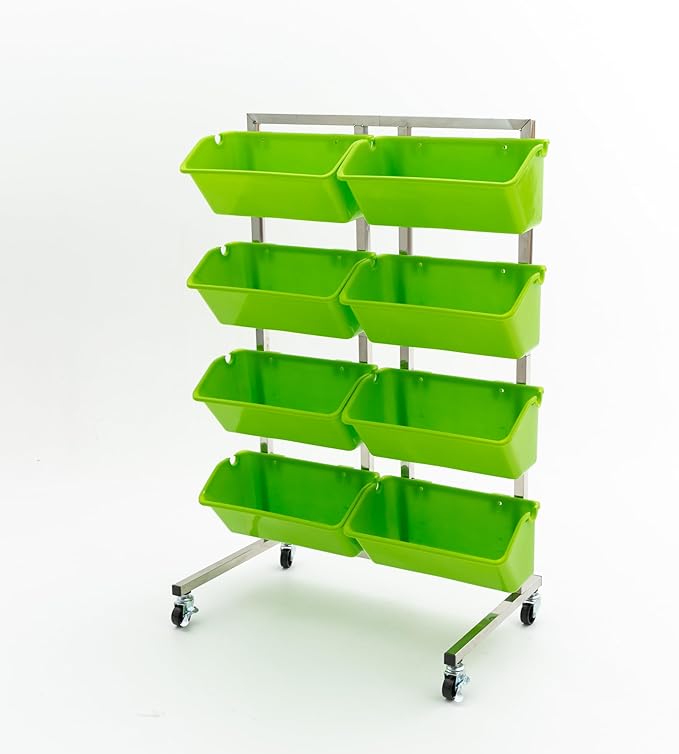 CNCEST 4 Tier Raised Garden Bed with 8PCS BucketsStainless Steel Herb Garden Planter Outdoor with Drainage HolesFloor Standing Flowerpot Bracket Balcony for Vegetable Planting (Light Green)