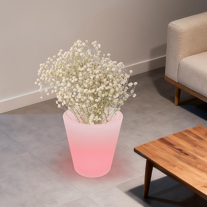 LED Planter Pot Light with Remote Bucket Shape 16 Color Changing Dimmable Flower Pot Rechargeable IP65 Waterproof for Indoor Outdoor White
