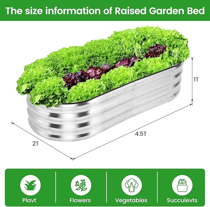 2 Pcs 4.5x2x1ft Large Outdoor Planter Boxes Kit Galvanized Steel Raised Garden Bed with Open-Ended Base Design Elevated Planter for Outdoor Plants Durable Raised Bed for GardeningSilver