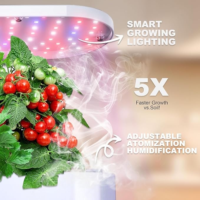 Hydroponics Growing System Mist Humidifier 11 Pods Indoor Garden Plant Germination Kit with LED Full Spectrum Grow Light Auto Timer Adjustable Height Smart Hydrophonic Planter