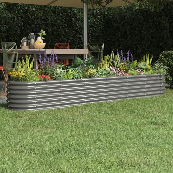 Grey Oval Garden Raised Bed Large 102.4 Powder-Coated Steel Planter for Outdoor Plants Durable Metal Garden Beds for Vegetables Herbs Flowers
