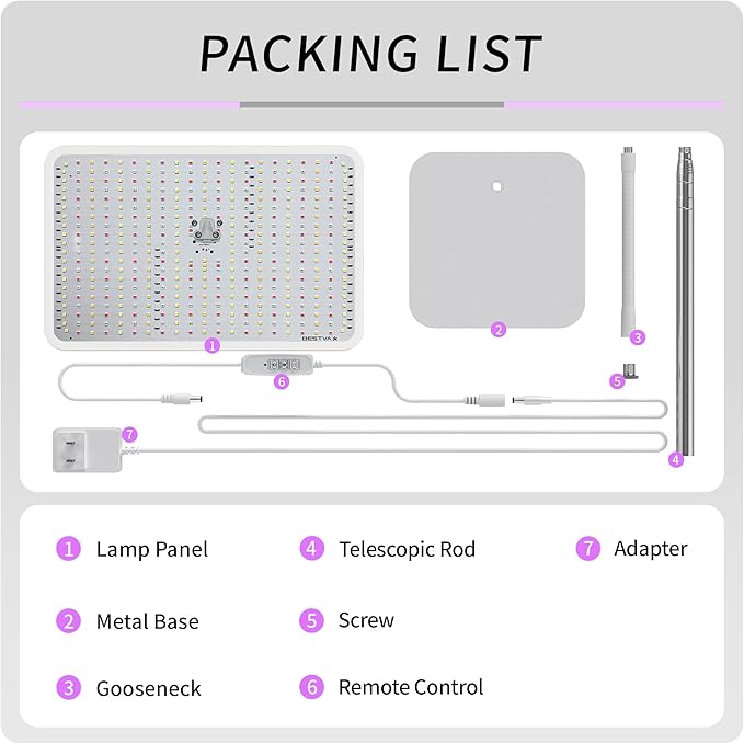 BESTVA 48W Grow Lights for Indoor Plants with Stand Full Spectrum LED Plant Light for Indoor Plants12-59 Inches Height Adjustable Growing Lamp with Auto On/Off Timer 4H/8H/12H 4 Dimmable Brightness