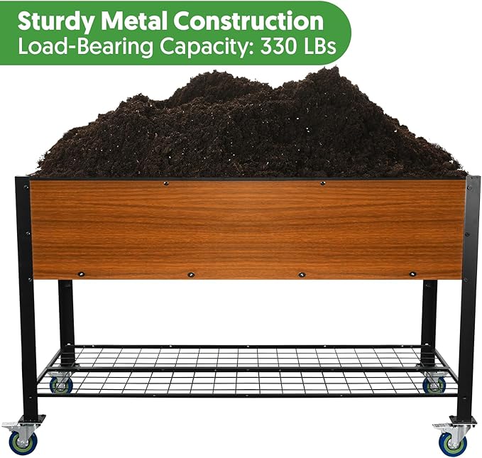 Raised Garden Bed with Legs and Wheels Self-Watering Planter Box 48x24x30 in Elevated Raised Bed with Drainage Hole Built to Withstand Sun Rain and Wind for Up to 2 Years