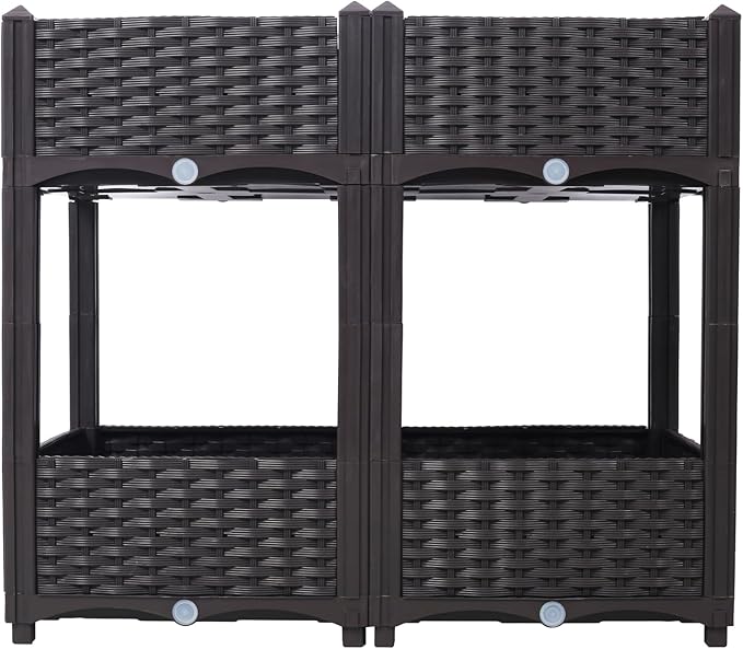 Planter Raised Beds Polypropylene Brown Self-Draining System Outdoor Balcony Garden Durable