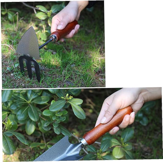 Happyyami 4pcs Mini Garden Tool Set with Thickened Stoving Varnish Iron Shovels and Wooden Handles for Flower Planting and Potted Gardening Use