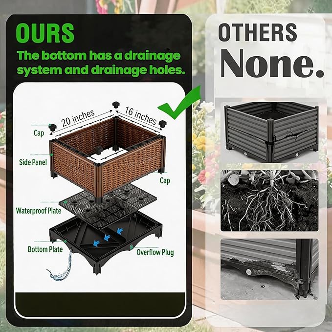 3PCS Raised Garden Beds Outdoor with Legs Planter Box 47x20x21in Reinforced Support Rods Drainage Grid Multi-Combination Options for Vegetables Flowers Herbs Ideal for Balcony Patio Gardening