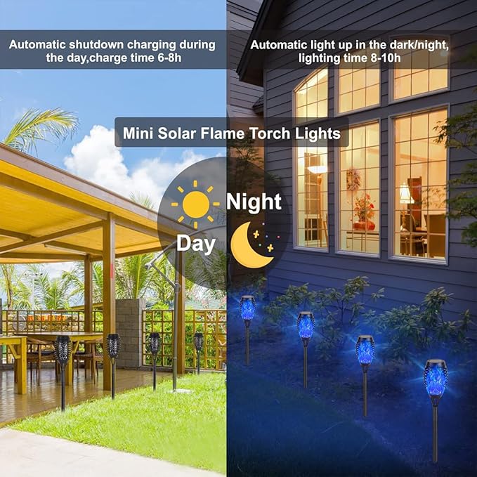 Solar Torch Flame Lights with Flickering Blue Flame Waterproof Outdoor Landscape Decoration Lighting for Garden Lawn Yard Solar Powered (16)