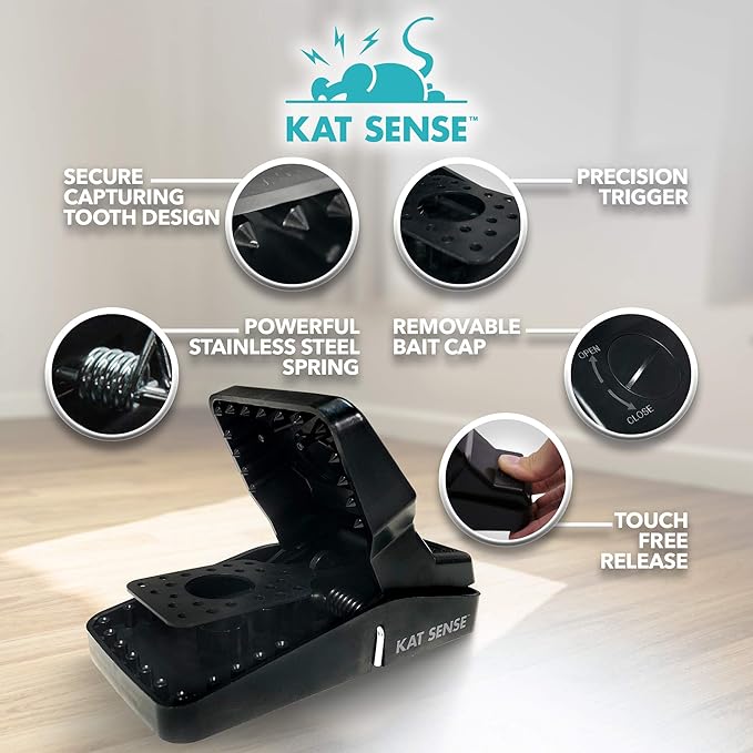 Kat Sense Large Rat Snap Traps Set of 6 - Multi-Capturing Tooth Design Humane Rat Trap Indoor &amp Outdoor Use Mouse Catcher for Repeat Use High Precision Triggering Traps for Rats Mice Chipmun