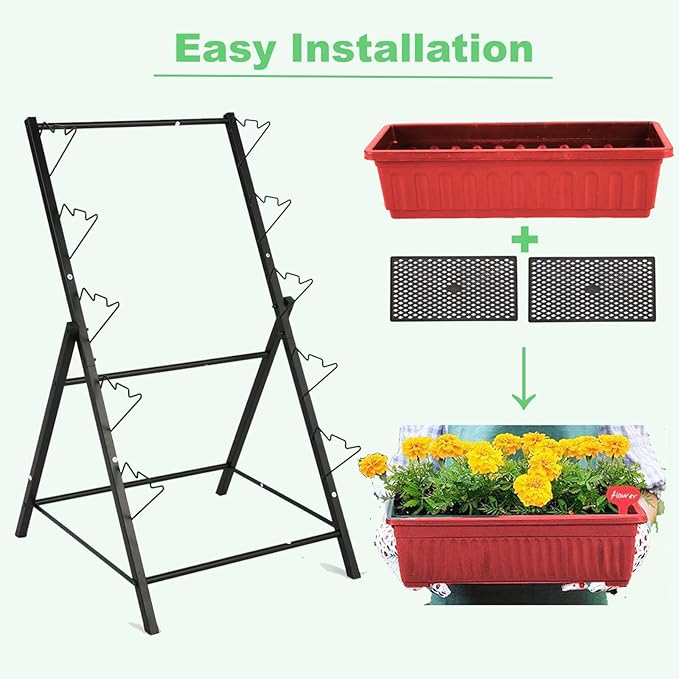 Homdox 5-Tier Elevated Garden Bed- Freestanding Vertical Raised Bed for Gardening 5 Garden Planter Boxes and 5 Hooks Perfect to Grow Vegetables Herbs Flowers Indoor(Brick Red)