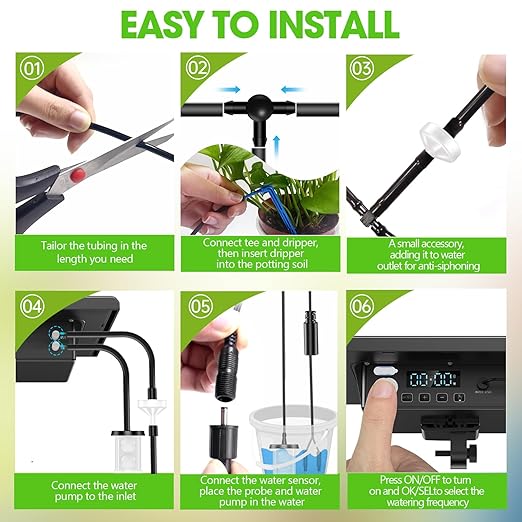 Solar Automatic Drip Irrigation Kit - 25 Timer Modes Smart Watering System for 15 Plants 900ml/min High Flow with IP54 Waterproof 49FT Indoor/Outdoor Garden Kit for Vacation &amp Busy Plant Lovers