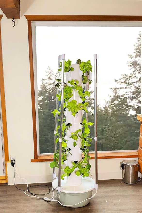 Aeroponic Vertical Tower Garden System 9 Layers with 4 Grow Ports 36 Plant Ports LED Light Kit Rockwool Pump &amp More Soil-Free Growing System for Indoor &amp Outdoor Home Growing