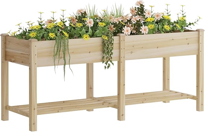 Raised Garden Bed with Legs Wooden Planter Box with Storage Shelf Elevated Wood Planter Box for Vegetables Flowers Herbs Garden Planter for Backyard Patio Balcony 72x24x30.7inch (Natural L)