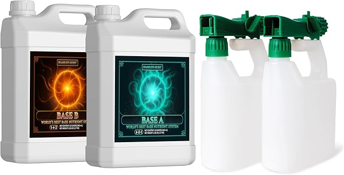 Humboldts Secret A &amp B Liquid Hydroponics Fertilizer - Nutrients for Outdoor Indoor Plants (32oz Set) w/ 2-Pack 100:1 Garden Hose End Sprayer | Multipurpose Reusable Bottles (32oz)