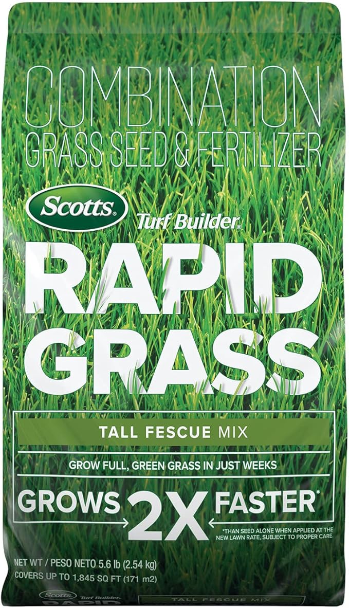 Scotts Turf Builder Rapid Grass Tall Fescue Mix - Combination Grass Seed and Fertilizer for Lawns Lawn Seed That Grows in Just Weeks 5.6 lbs.