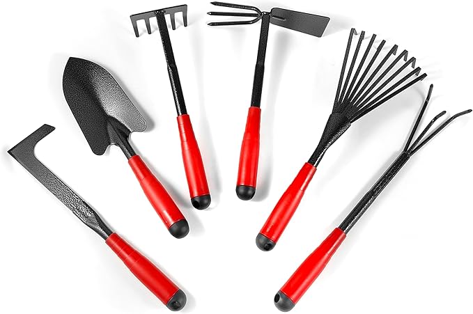 Set of 6 Gardening Tool Set Rust-Resistant Handy Tools for Gardening Ideal Gardening Gift Set Including Trowel Weeder Hoes and Rakes