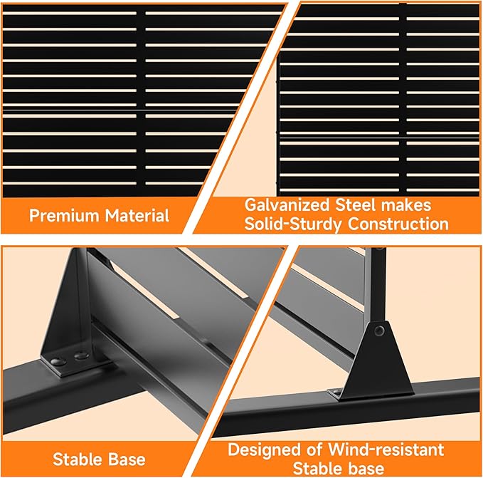 Metal Privacy Screen 72 H x 47.2 Decorative Outdoor Privacy Screen Privacy Panel with Stand for Balcony Deck Patio Lawn Garden Privacy Fence (Black-Louvered)