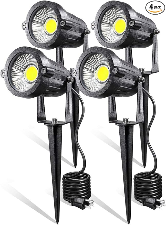 Z LED Landscape Lights5W Outdoor Pathway Garden Yard SpotlightIP65 Waterproof Garden FloodlightOutdoor Spotlight with StakeUL Cord 5-ft with Plug 6500K Daylight White(Pack of 4)