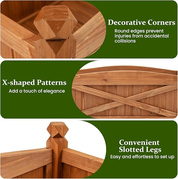 HAPPYGRILL Wooden Raised Garden Bed 2 Solid Wood Gardening Plant Container w/Drainage Holes for Flower Vegetable Fruit Outdoor Elevated Planter Box for Patio Garden Yard Balcony (36”x 16”x 15”)