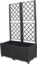 Brown Poly Rattan Trellis Raised Bed with Drainage Plug - 2 Removable Pots &amp Large Flower Boxes for Climbing Plants Outdoor Patio Garden