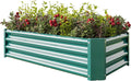 Raised Garden Beds Outdoor for Gardening 4×2×1ft Galvanized Rectangular Plastic Raised Planter Garden Box for Fruit Vegetables Herbs Flowers Growing Bed for Lawn Patio Balcony Green