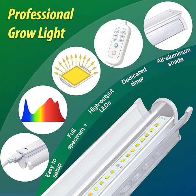 T5 Grow Lights for Indoor Plants with Timer 16 Inch LED Light Bar 10W×2 Full Spectrum Plant Light for Indoor Growing for Shelf/Rack