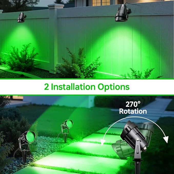 Green Outdoor LED Spot Lights for Yard &amp Garden – 12W Landscape Lighting Christmas &amp Holiday Decor Adjustable Beam4Pack