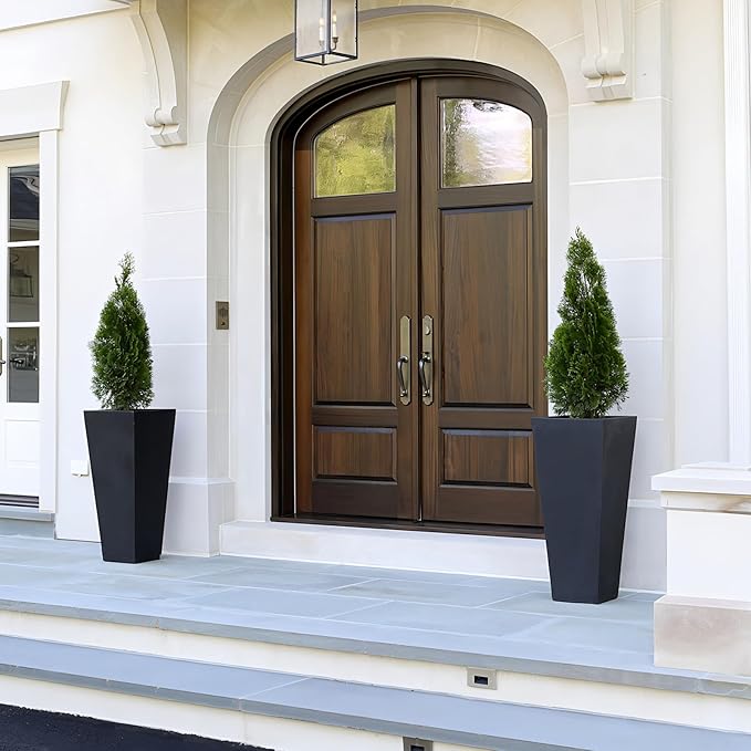 22 Tall Planter Set of 2 OutdoorIndoor Black Planter Pots High Front Porch Planter Pots with Drainage HolesWater Level MonitorInner Bucket Automatic Watering Black