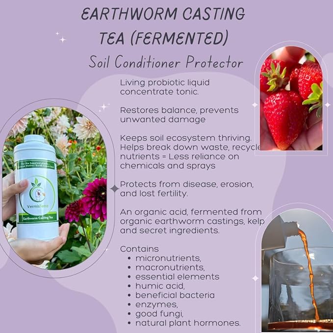 Worm Tea for Gardening and Composting - Set of 2 Quarts - Organic Earthworm Soil Enhancer - Vermicompost with Kelp - Increase Yields Boost Growth - Vegetables Flowers Fruit and Trees - VermisTerra