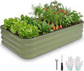 4 in 1Galvanized Raised Garden Bed - 5x3x1ft Modular Garden Planter Bed Outdoor | Steel Raised Bed Kit with Bracing Rods Gloves for Gardening Vegetables Fruits and Flowers (Green)