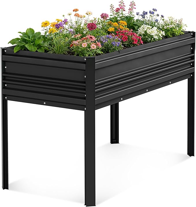 WORKPRO 48x24x32in Outdoor Galvanized Raised Garden Bed with Legs 600LB Elevated Planter Box for Vegetable Flowers Herbs Black