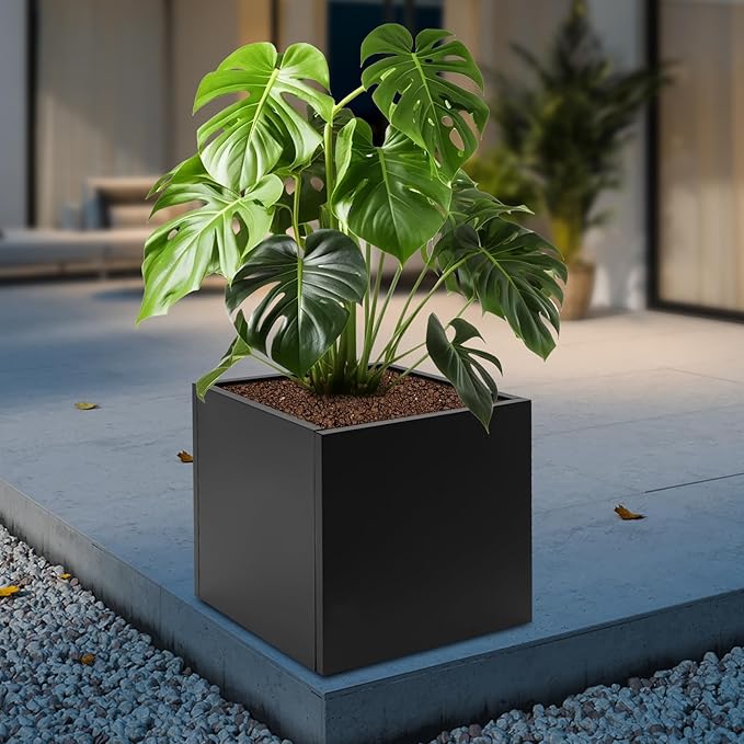 24 L x24 W x24 H Metal Flower Boxes Planter Boxes Outdoor Raised Garden Bed Indoor Outdoor Planting Bed Black Square Planter Box for Patios Lawn Yard Decor Storage